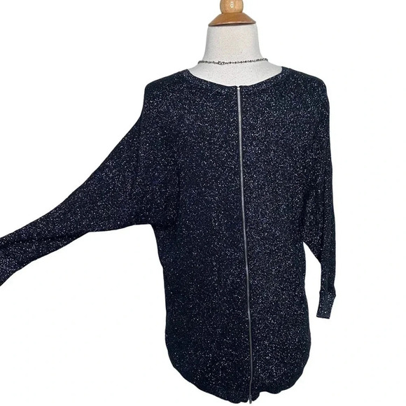 Express womens S black + metallic silver dolman sleeve v-neck sweater - Picture 5 of 8